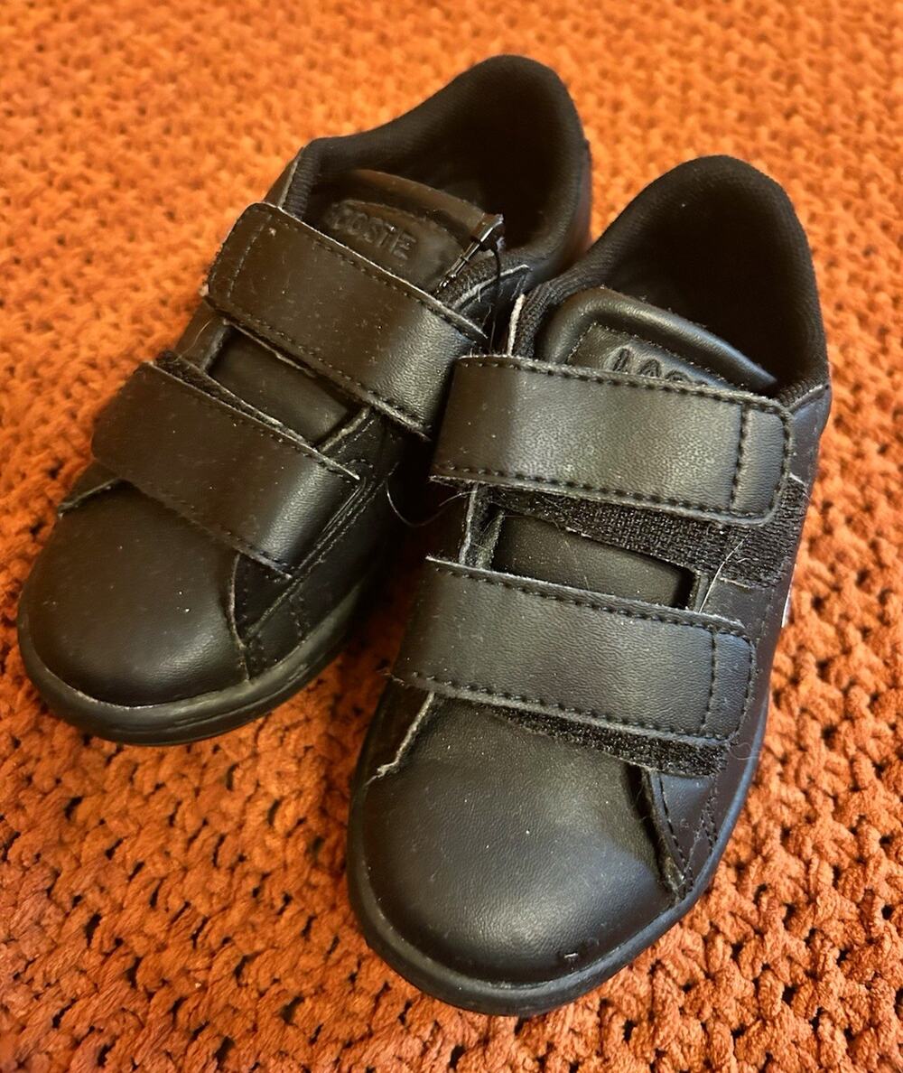 Lacoste Carnaby Evo BL 3 Boys Black Hook & Loop Sneakers US 8 UK 7 EU 24